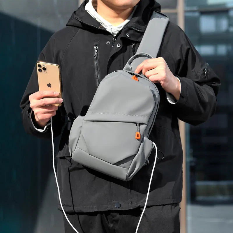 Mens black casual crossbody bag with single shoulder strap