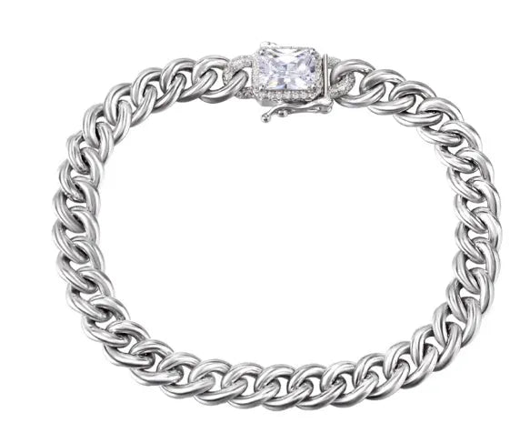 S925 sterling silver Cuban chain bracelet on flat surface showing link detail, 18cm unisex size