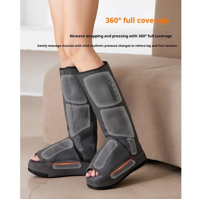 Leg massaging machine in dark gray with airbag design and USB cable