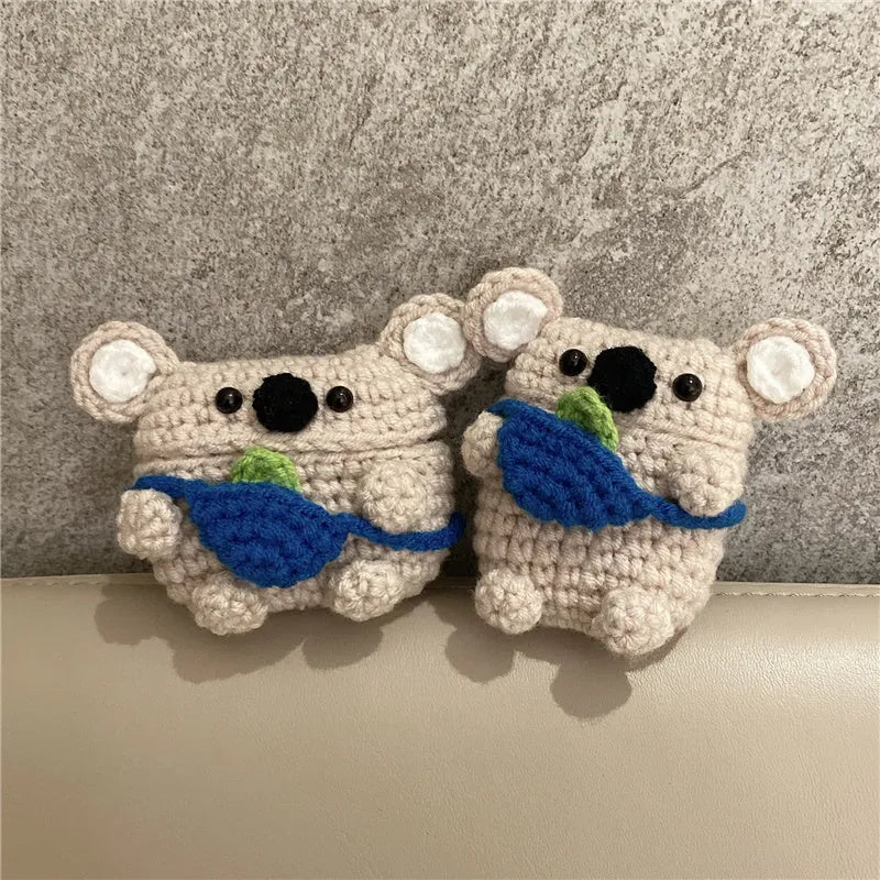 Handmade knitted koala bear backpack design AirPods protective cover for multiple Apple models