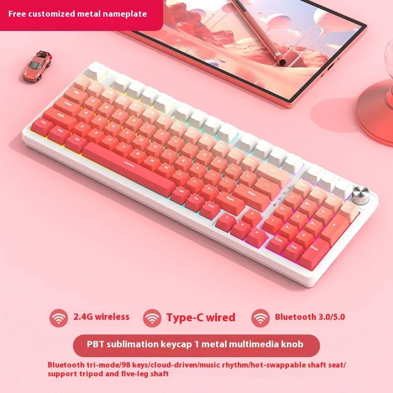 98 key wireless Bluetooth mechanical keyboard kit with optional display screen and metal knob