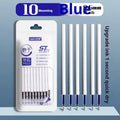 Pack of ten quick-dry gel pen refills for bullet pens in black, blue, red, and ink blue.