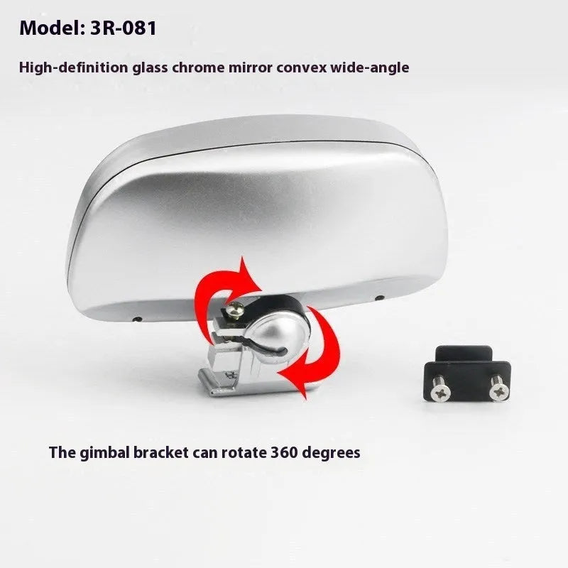 Car rear view auxiliary wide angle convex mirror in black with glass surface and plastic housing for reversing safety