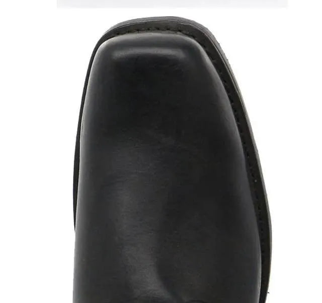 Men's vintage cowboy boots with belt buckle ring detail on shaft and leather soles in three western colour designs