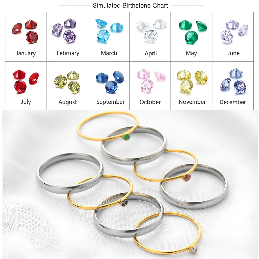 Geometric titanium steel ring with a raised December colour birthstone setting on a gold-toned band.