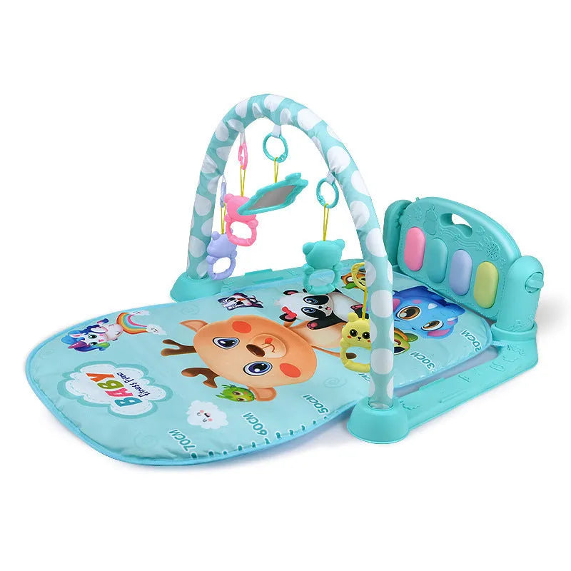 Baby fitness frame with pedal piano toy in blue marine animals design for infant development