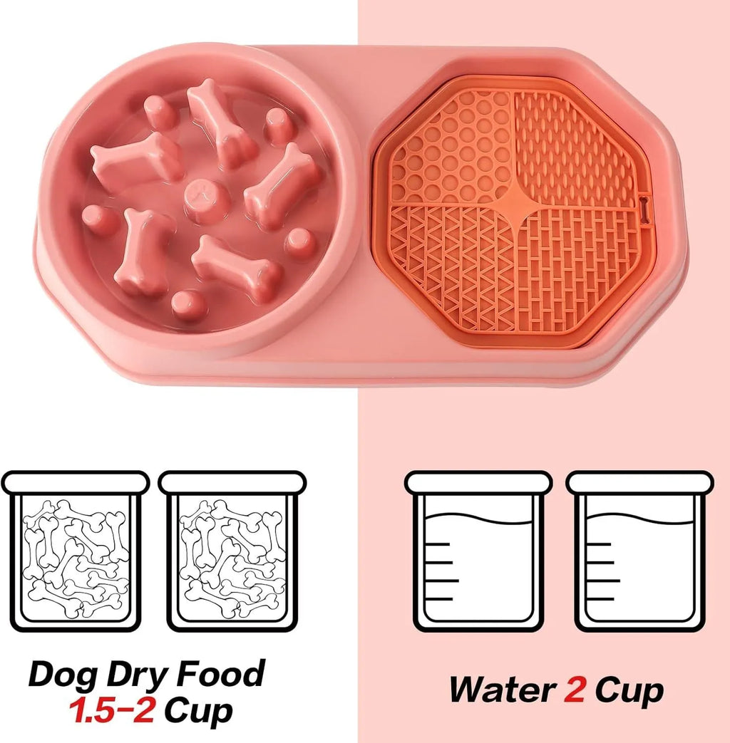 Blue slow feeder puzzle dog bowl with raised ridges and non-slip base for small to medium dogs