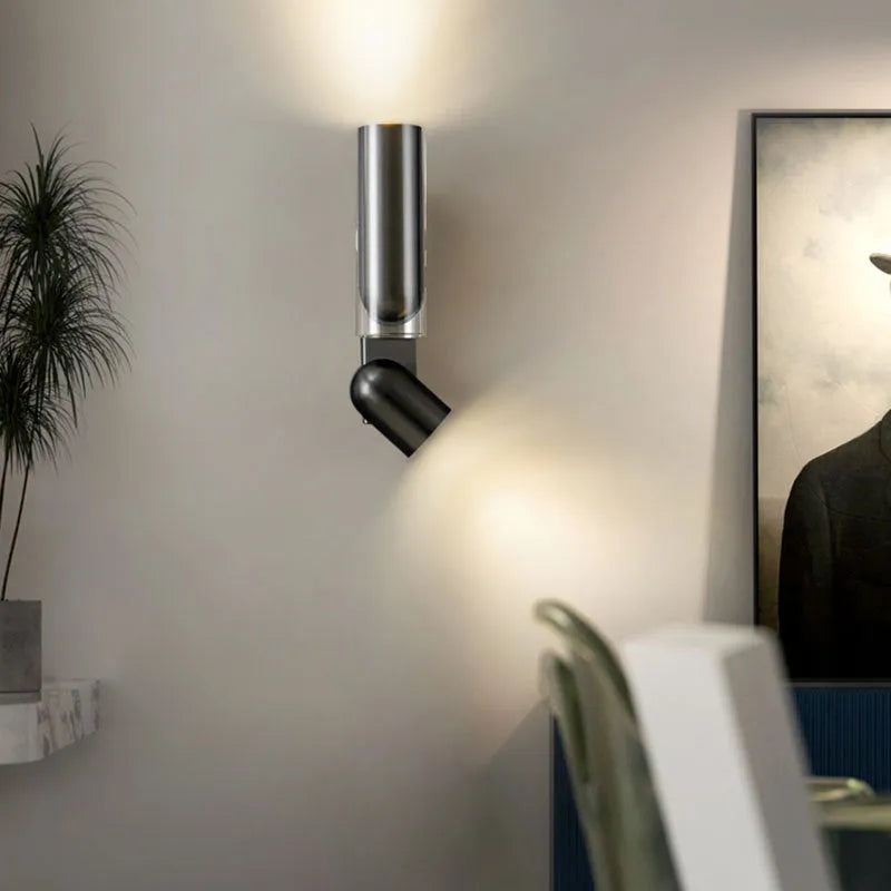 Rotating adjustable Nordic LED wall lamp with 5W warm light in brushed gun black finish