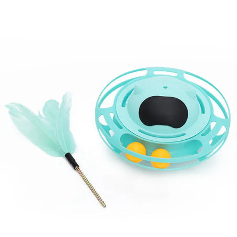 Pink plastic cat stick toy with turntable base measuring 17x10cm for kitten play