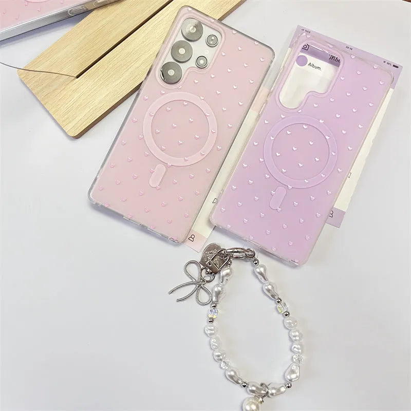 Samsung magnetic soft TPU phone case small love design for S23 Ultra blue background love pattern