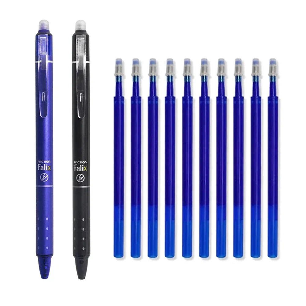 Hot erasable push gel pen 0.5mm with stainless steel nib, blue or black refill options