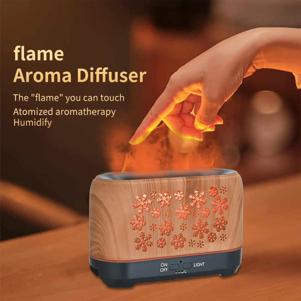 Christmas snowflake pattern humidifier with colourful flame effects and remote control