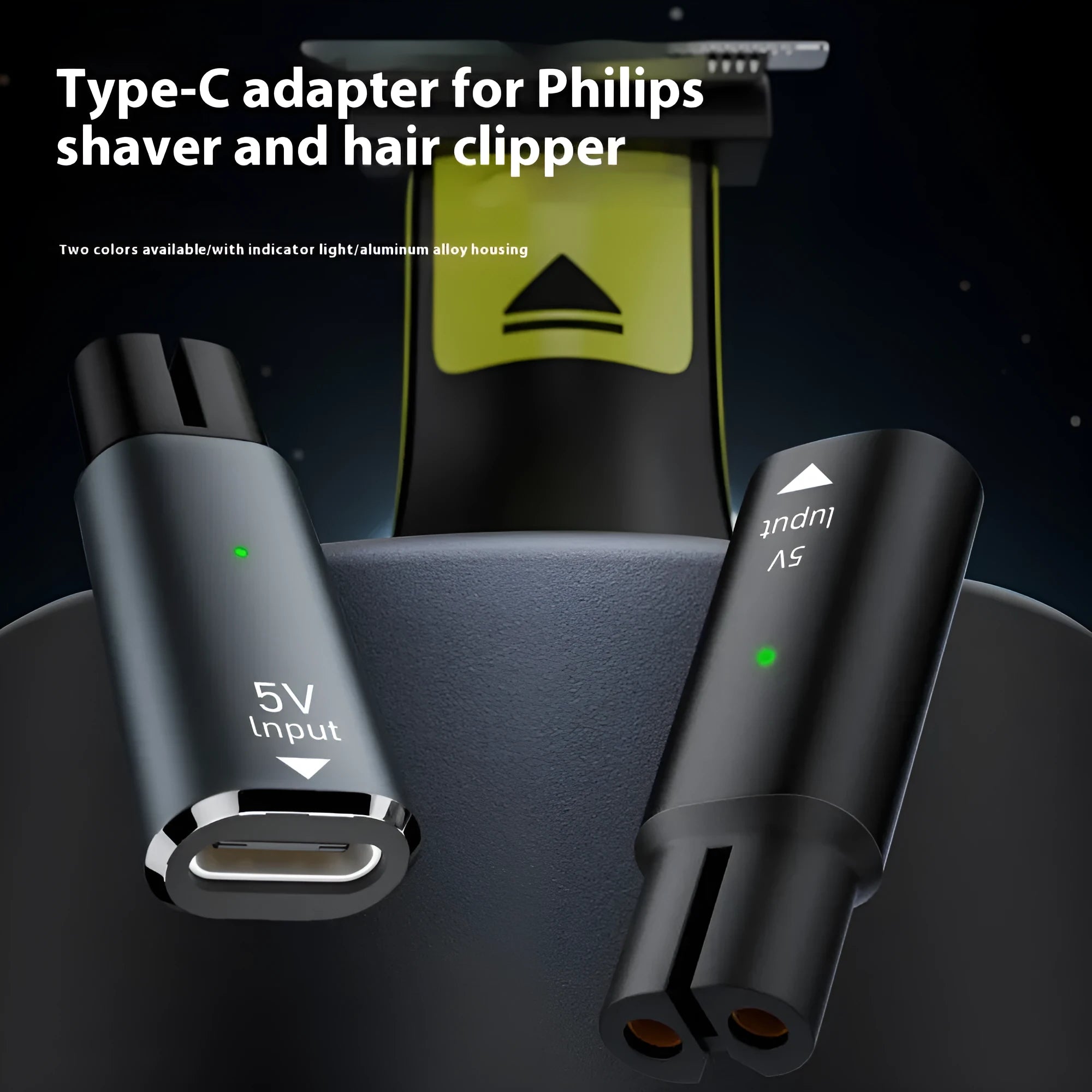 Black USB C charging adapter for electric shavers with 4.3V 8W output.