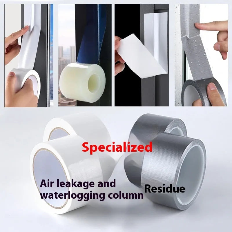 Roll of windproof sealing tape in silver grey, showing adhesive side and width measurement.