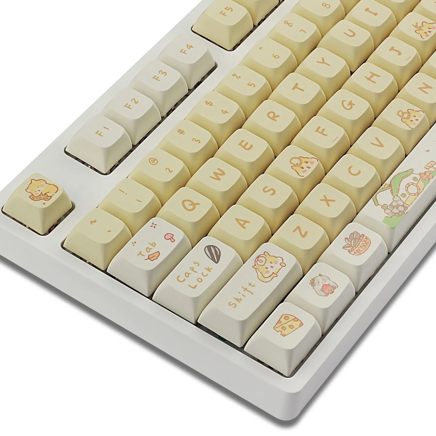 Custard yellow and soft grey XDA profile plastic keycap sets for mechanical keyboards.