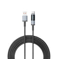 Black woven braided fast charge data cable with digital display showing wattage, 1.2m and 2m lengths available