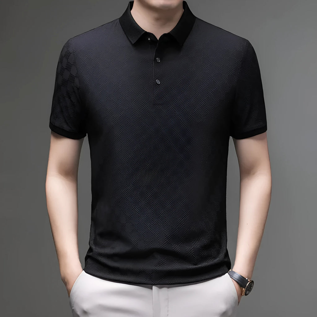 Rhombus slit design thin ice silk short sleeve T-shirt in black, green, or brown