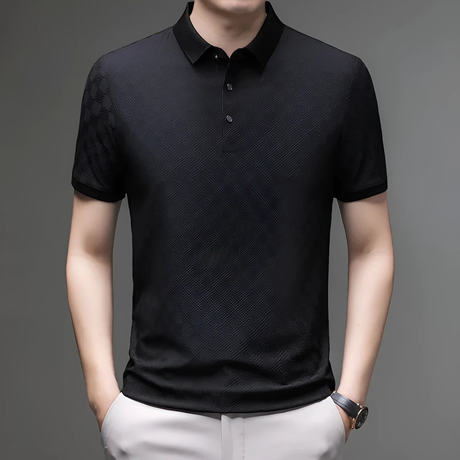 Rhombus slit design thin ice silk short sleeve T-shirt in black, green, or brown