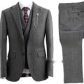 Men's slim-fit nylon three-piece suit in brown colour showing jacket, waistcoat and trousers
