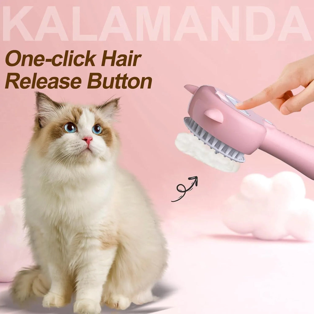 Cat steam brush with ergonomic handle and release button in blue colour option