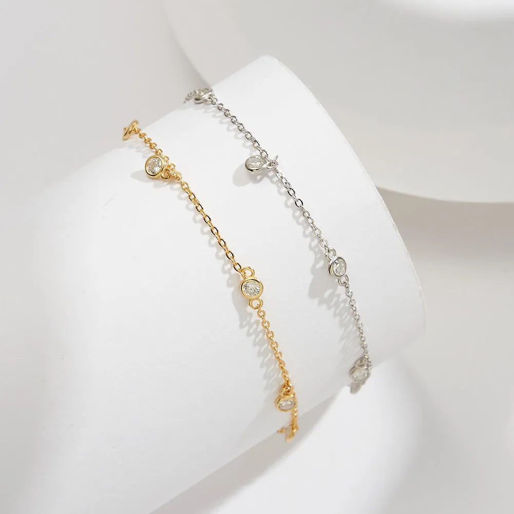 Women's solid silver anklet with geometric zirconium pendant in gold or white gold finish