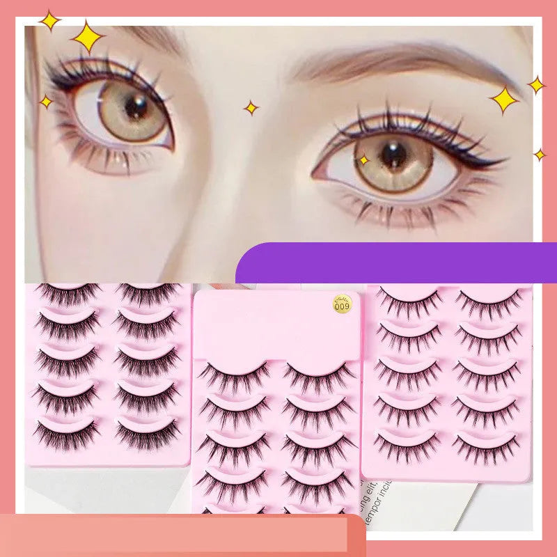 Set of manga false eyelashes showing three styles: 007, 008, and 009, with black plastic terrier.