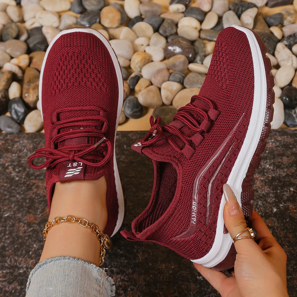 Women's casual sports mesh shoes low top lace up non-slip rubber sole SA07 black pink purple red sizes 36-42
