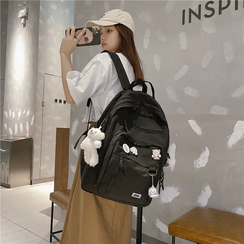 Canvas school backpack for girls students high capacity 56-75L multi-pocket design black blue pink white
