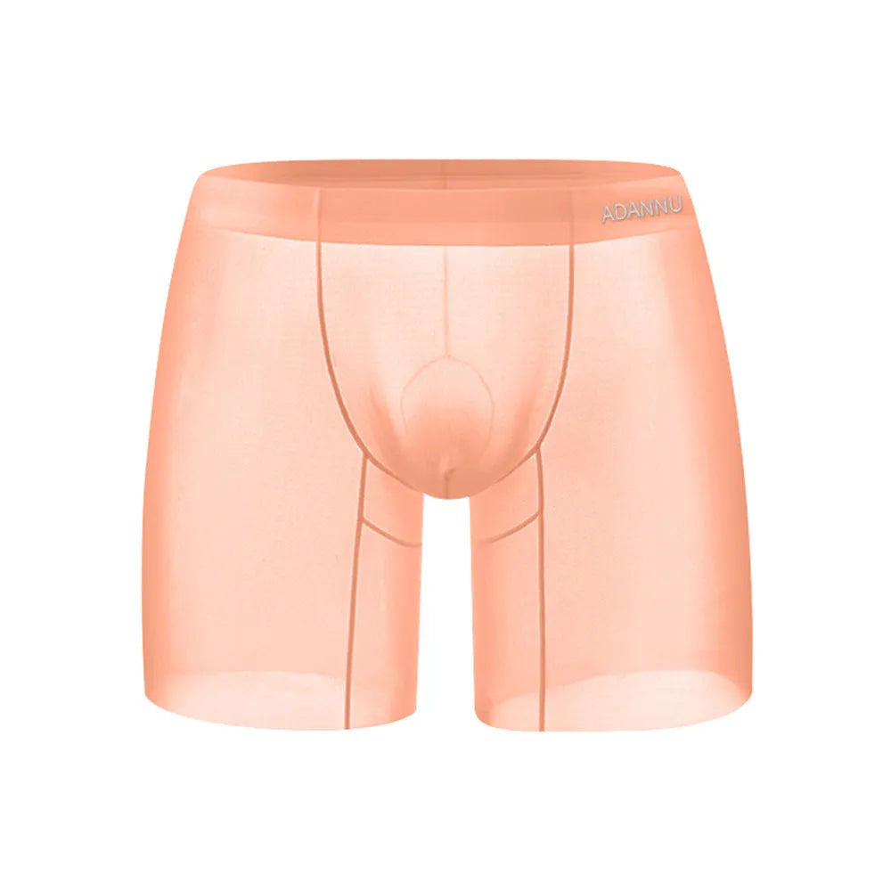 Men's seamless sports boxer shorts in orange colour with low waist design and quick-drying nylon fabric