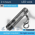 Black plastic USB rechargeable portable flashlight with charging cable.