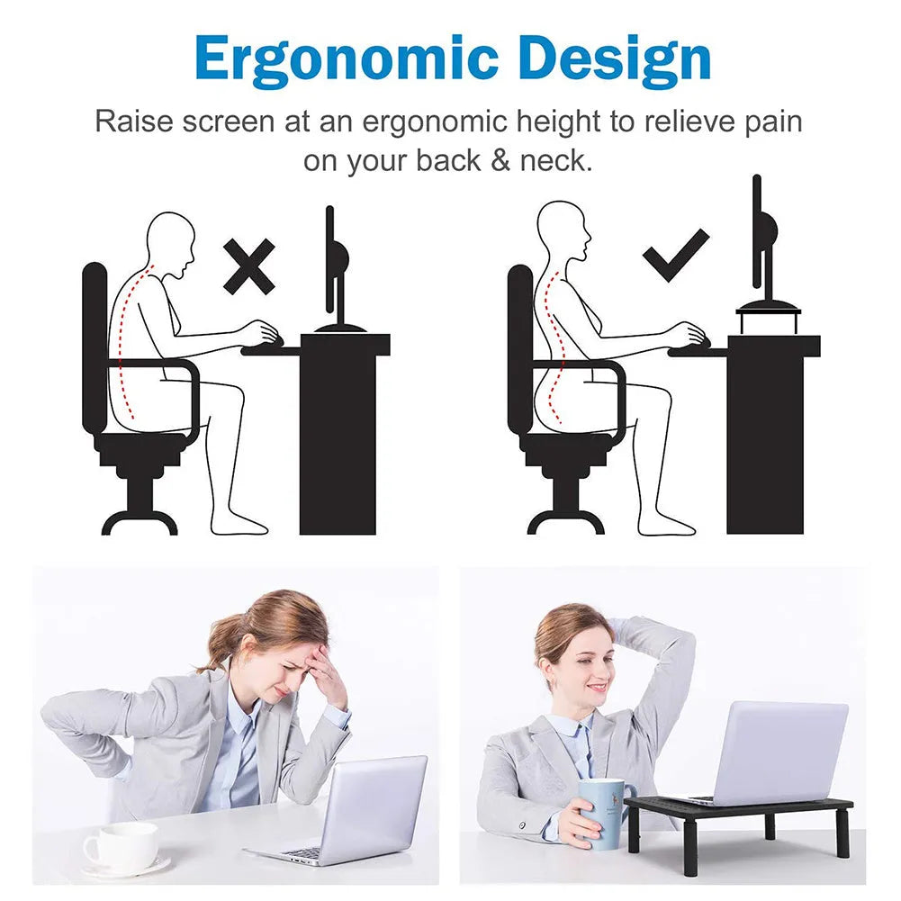 Black iron desk heightening rack with mesh surface and adjustable height 370x235x140mm