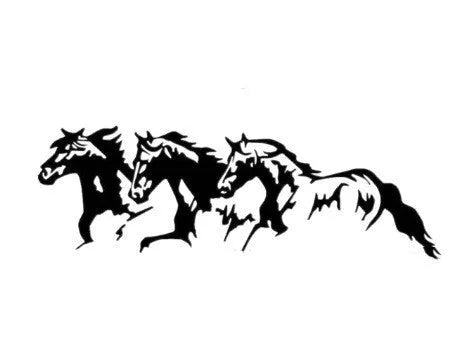 Three Horses steed design car decal sticker in black, measuring 25cm by 8cm