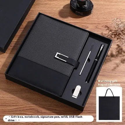 A5 soft PU leather notebook in brown, black, green, blue, or red, showing wood-free paper inside.