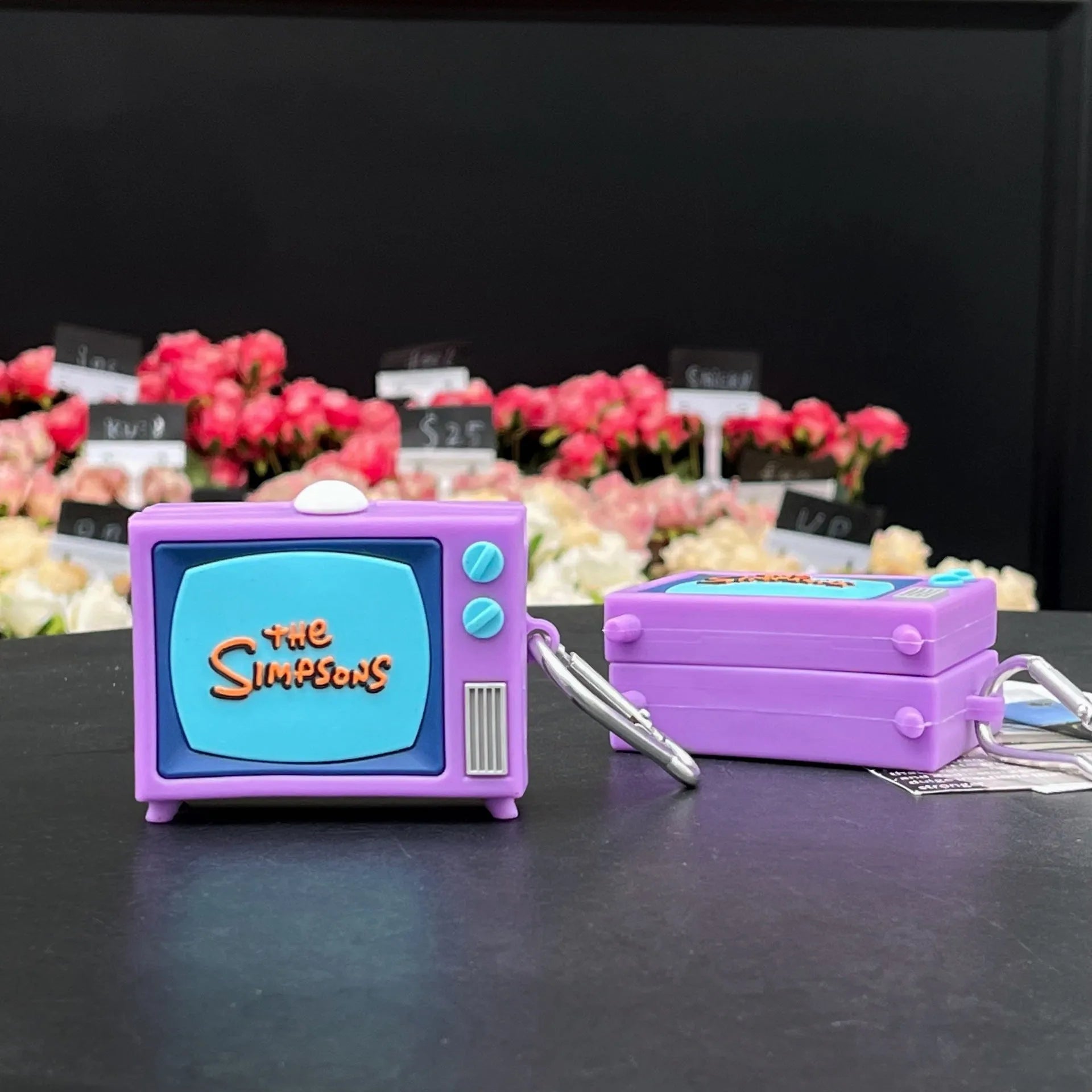 Purple TV silicone protective cover for Samsung Galaxy Buds case with cartoon sprayed finish