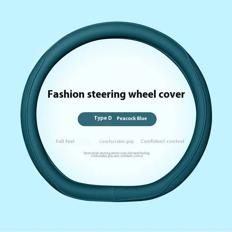Leather steering wheel cover in navy blue for 38cm car steering wheel