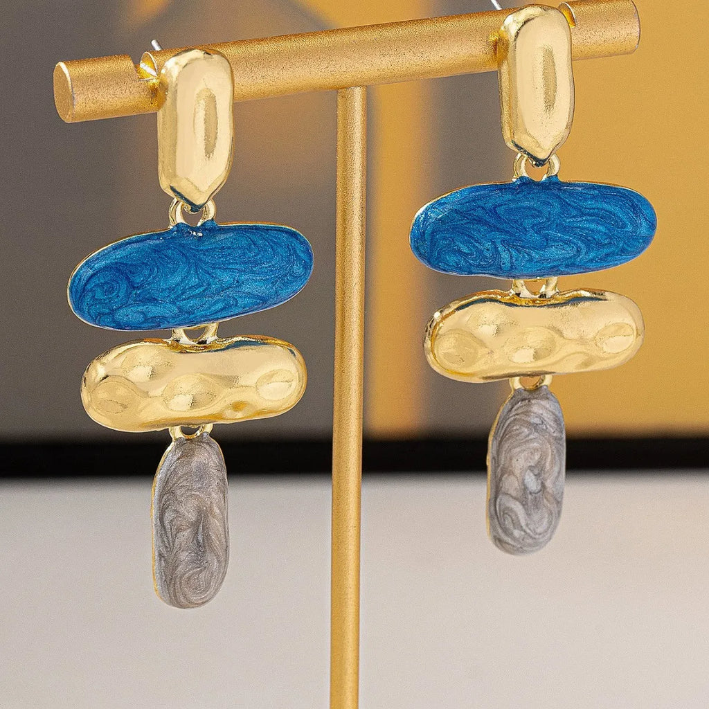 Geometric multicolour stud earrings made from zinc alloy with electroplated finish