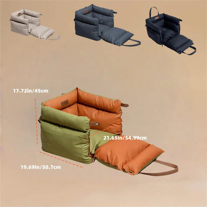 Green waterproof pet car nest for dogs measuring 55x50x45cm with removable washable design