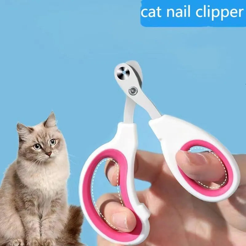 Blue cat nail clippers with circular hole design and ergonomic non-slip handle on a white background