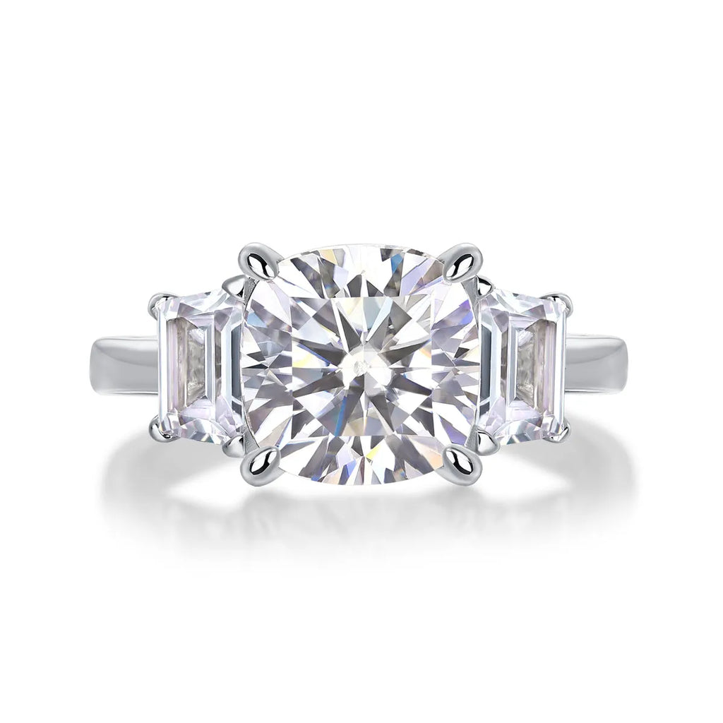 Square 9x9mm moissanite wedding ring set in S925 silver with platinum plating, gift box packaging