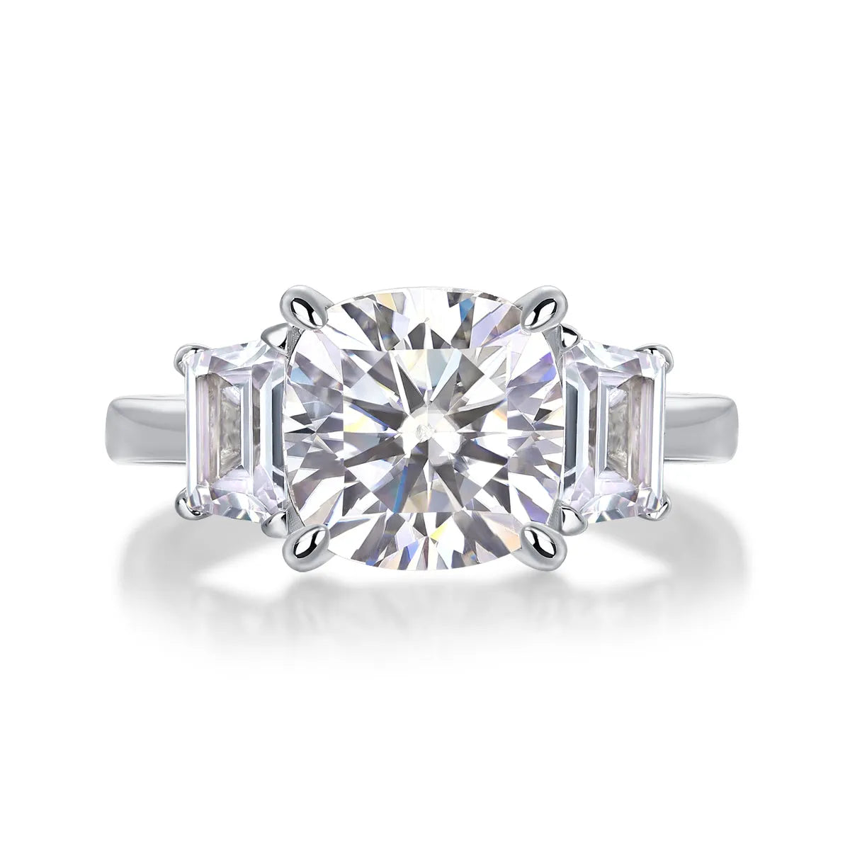 Square 9x9mm moissanite wedding ring set in S925 silver with platinum plating, gift box packaging
