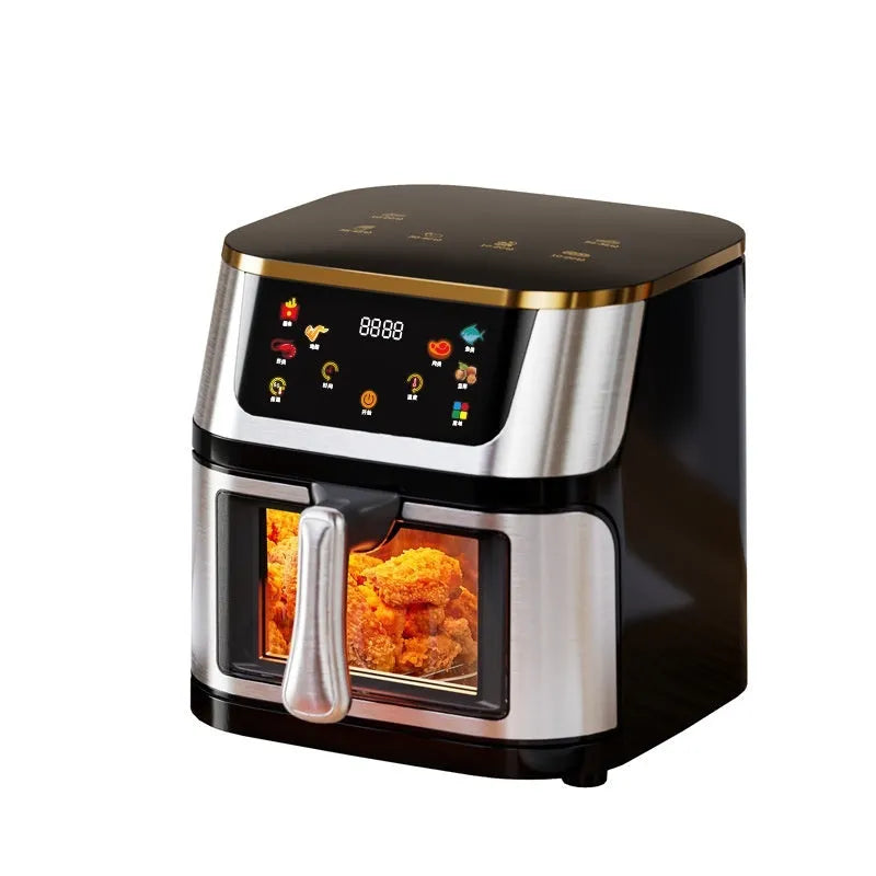 10L visual air frying oven with colour screen black and gold finish