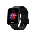 Black GPS sports smartwatch with rubber strap on a wrist, showing a health metrics screen.