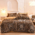 Thick fleece duvet cover set with mink velvet fabric in various colours including leopard print