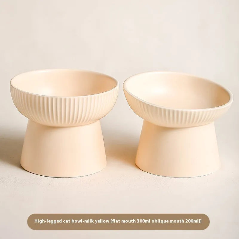 Striped oblique matte purple anti-tumble porcelain cat goblet rice bowl on a light background