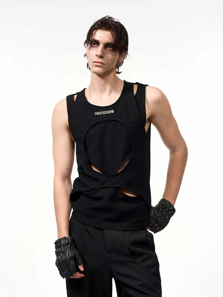 Men's loose fit sleeveless waistcoat vest in black and white colour options