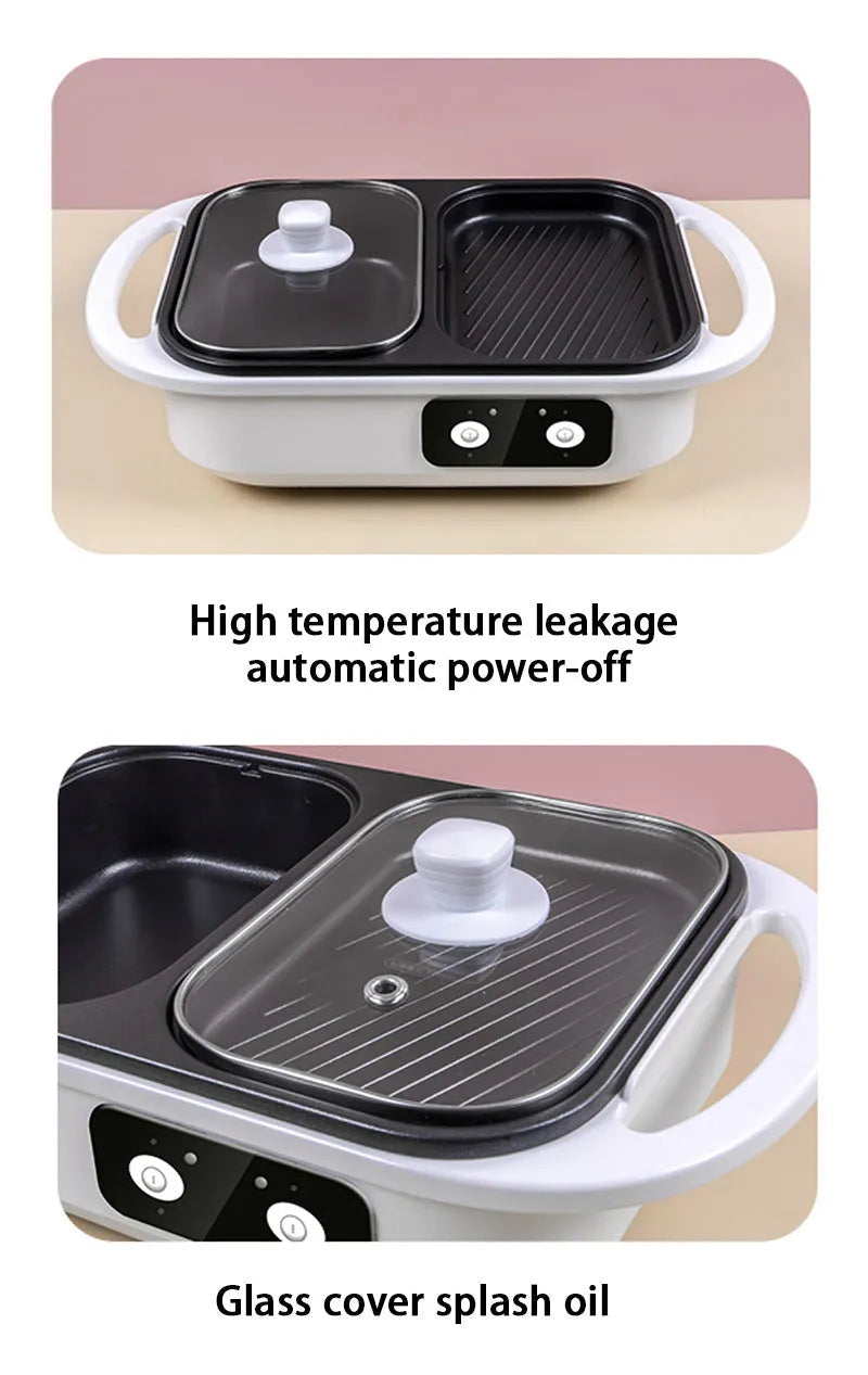 White or green electric hot pot with frying oven function, 1300W power, 390mm length