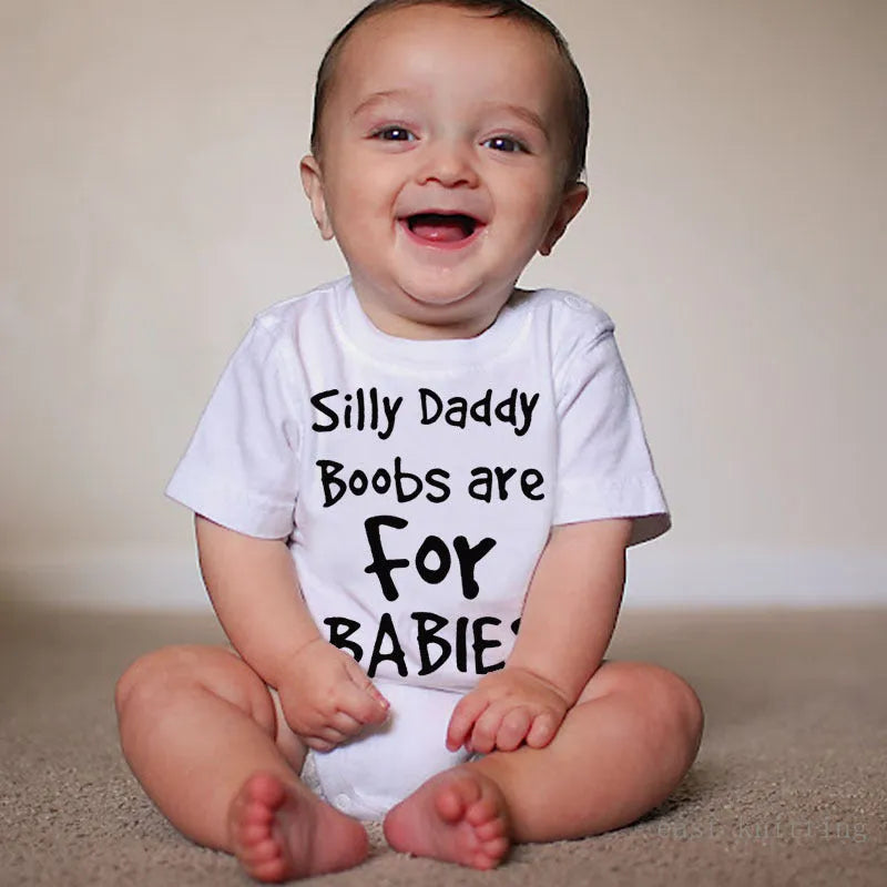 White unisex triangle climbing vest with Silly Daddy Boobs Are For Babies wording, polyester cotton, sizes S to 3XL