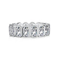 S925 sterling silver geometric stackable ring with full diamond oval rectangular surface on white background