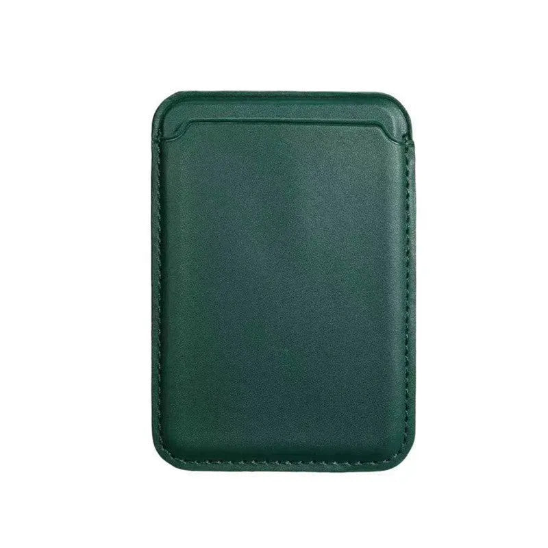 Black PU leather iPhone case with a built-in magnetic card holder on the back.