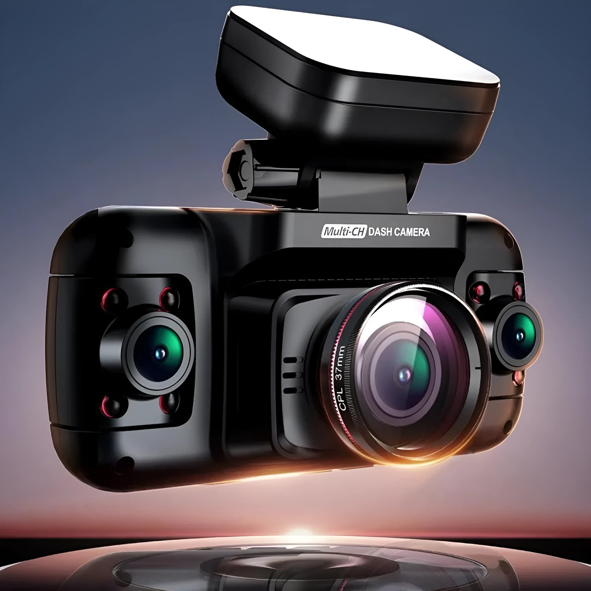 Black plastic dashboard camera with lens, showing a 2-inch screen on the rear for vehicle recording and surveillance.